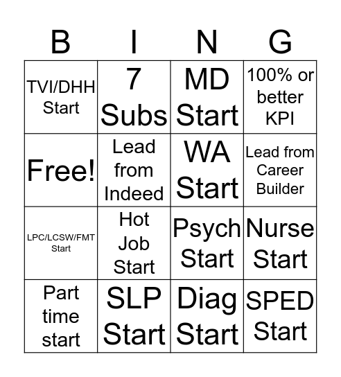 Start BING Bingo Card