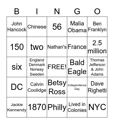 OSI July 4th Bingo Card