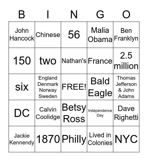 OSI July 4th Bingo Card