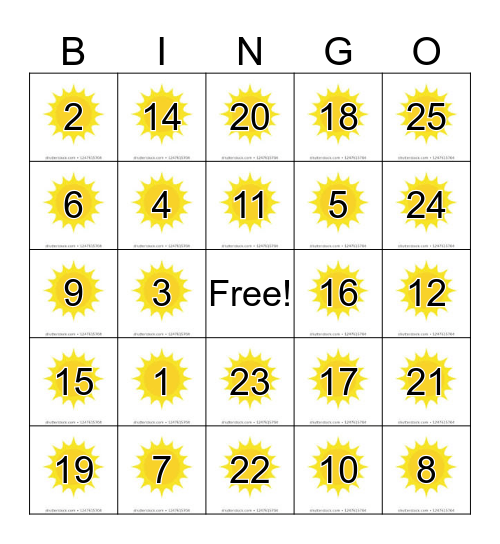 Sun Bingo Card