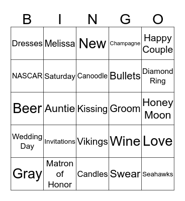 Melissa's Bridal Shower Bingo Card