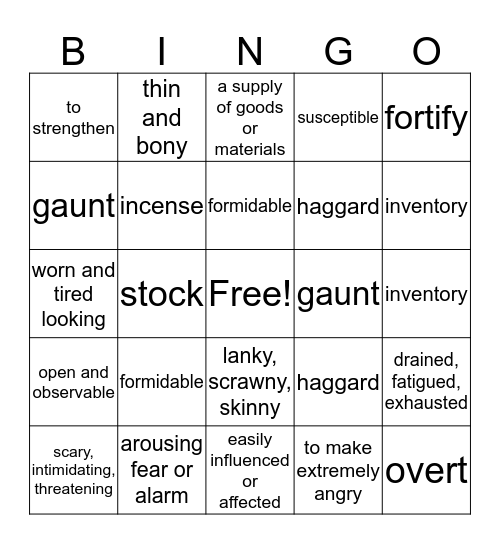 Level Blue Unit 8 (words 8-15) Bingo Card