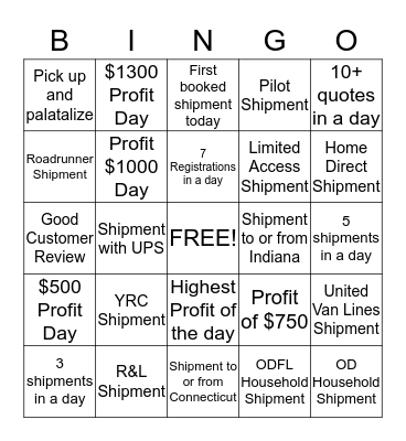 Consumer Sales Department  Bingo Card