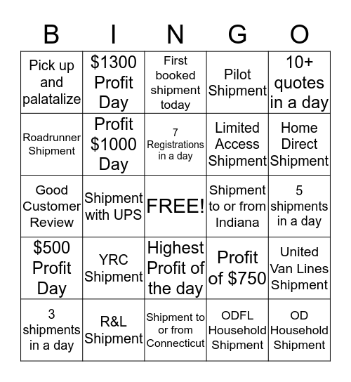Consumer Sales Department  Bingo Card