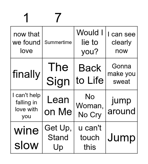 Song (17) Bingo Card