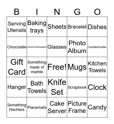 Bridal Shower Bingo Card