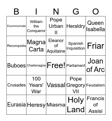 The Middle Ages (Masters) Bingo Card