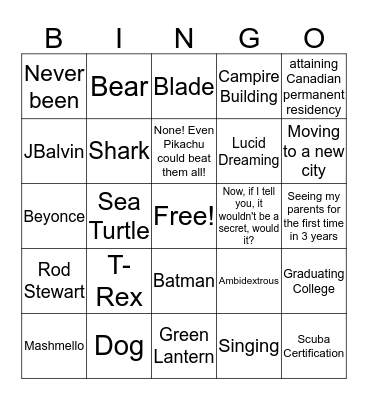 Getting To Know You Bingo Card