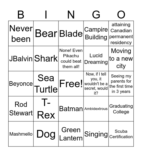 Getting To Know You Bingo Card