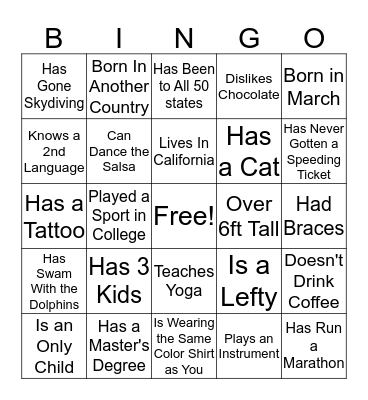 FIND SOMEONE WHO.... Bingo Card