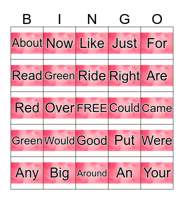 Sight Words BINGO Card
