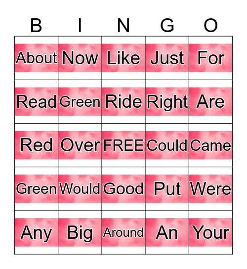 Sight Words BINGO Card