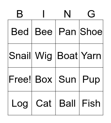 Rhyming Bingo Card