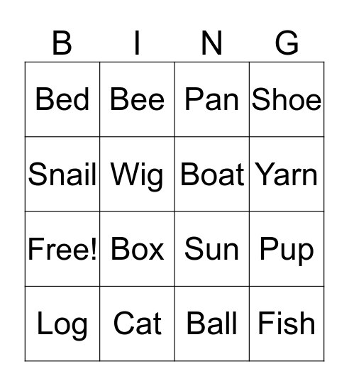 Rhyming Bingo Card