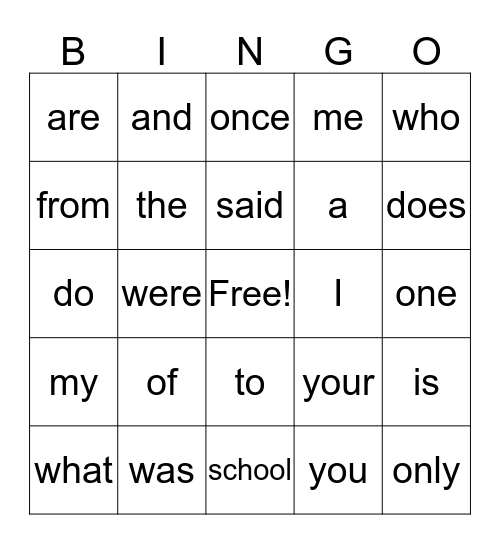 SS1 Sight Word Bingo Levels1-23 Bingo Card