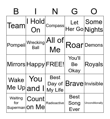 Songs Bingo Card