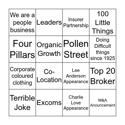 SRG Townhall Bingo Card