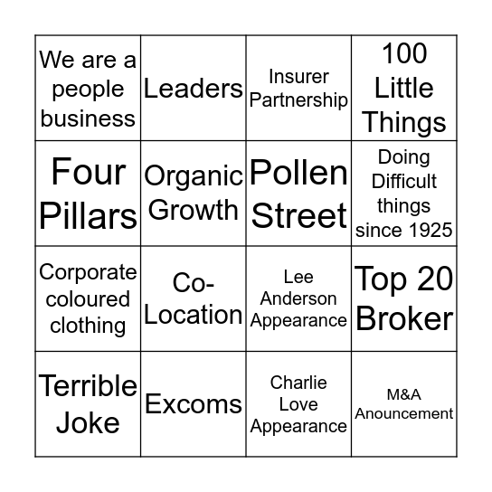 SRG Townhall Bingo Card