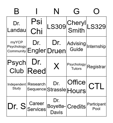 YCP Psychology BINGO!! Bingo Card