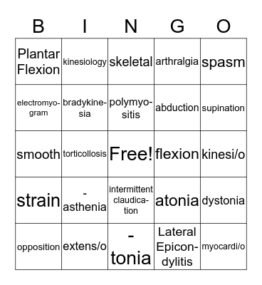 Medical Terminology Bingo Card