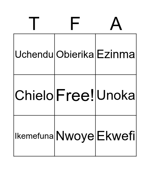 Things Fall Apart Bingo Card