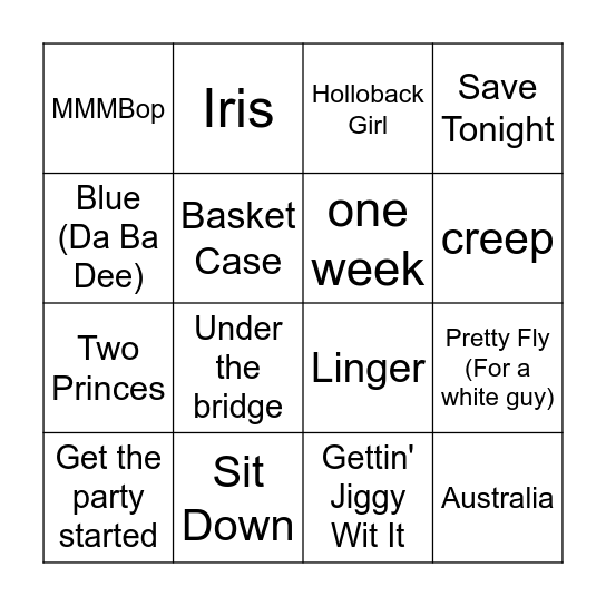 Song (14) Bingo Card