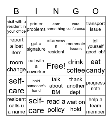 Social Services Bingo Card