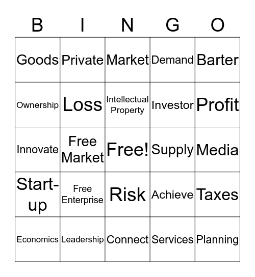 FBLA Free Enterprise BINGO Card