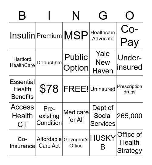 Health Care Terminology 101 Bingo Card