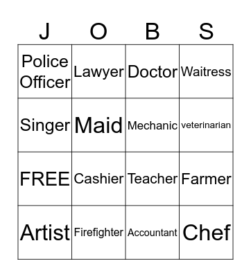 Professions BINGO Card