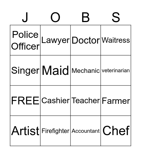 Professions BINGO Card