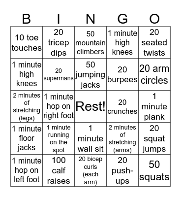Fitness Bingo! Bingo Card