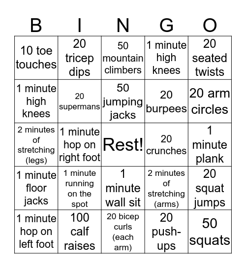 Fitness Bingo! Bingo Card