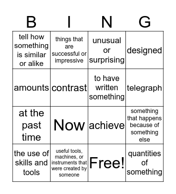 Vocabulary Bingo  Bingo Card