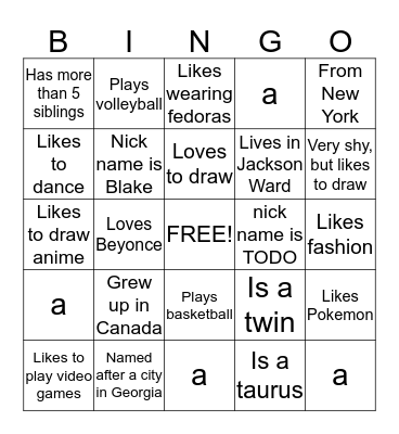 Untitled Bingo Card
