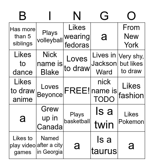 Untitled Bingo Card