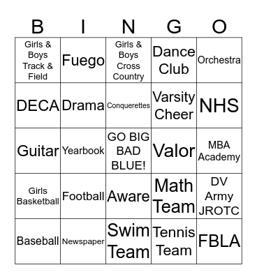 Big Bad Blue Organization BINGO Card