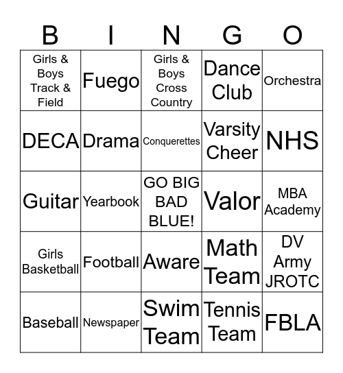 Big Bad Blue Organization BINGO Card