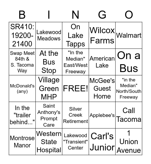 Common Place Bingo Card