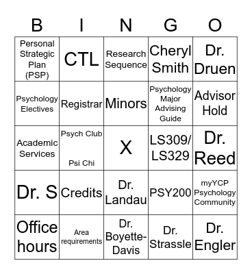 YCP Psychology BINGO!! Bingo Card