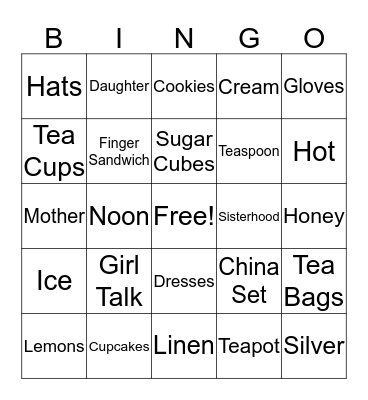 Les Gemmes Tea Party Bingo Card