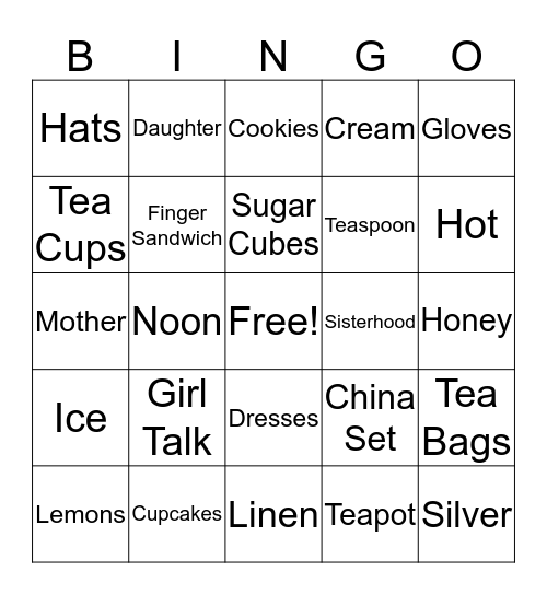 Les Gemmes Tea Party Bingo Card