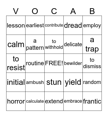 Vocabulary Bingo Card