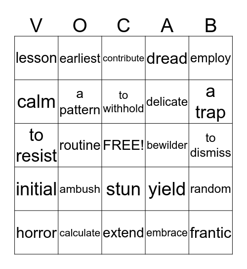 Vocabulary Bingo Card