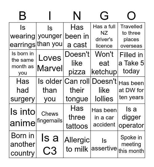 Who Am I? Bingo Card