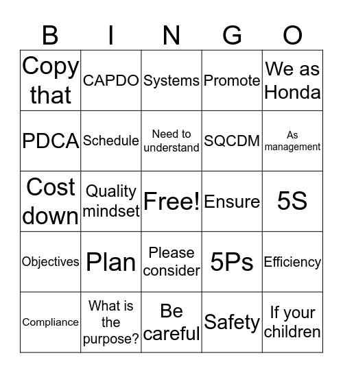CAPDO Bingo Card
