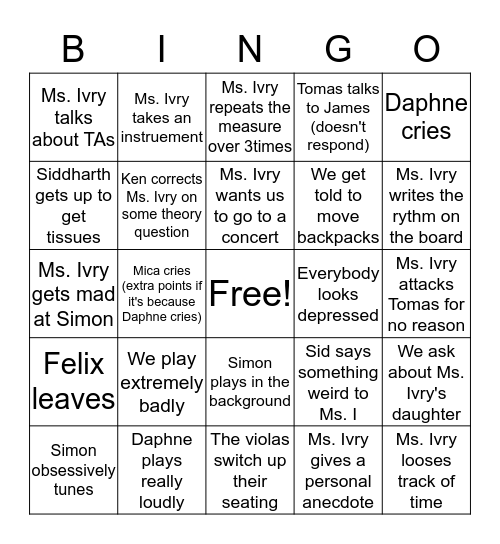 Orchestra Bingo Card