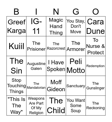 The Mandalorian Bingo Card