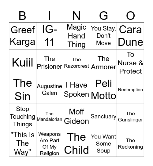 The Mandalorian Bingo Card