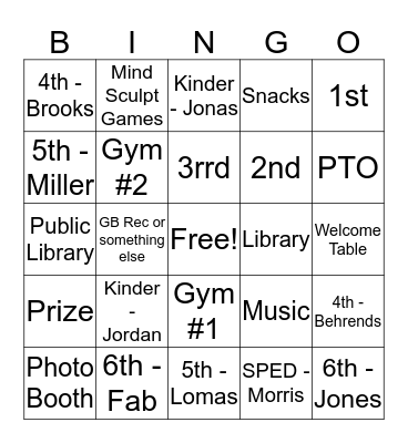 Jefferson Family Game Night Bingo Card